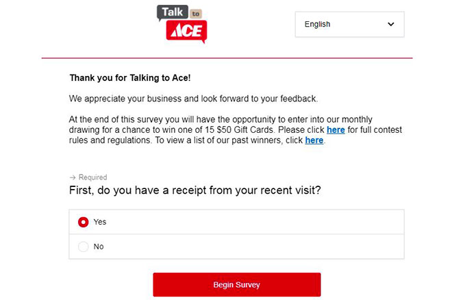 talktoace hardware.com Survey