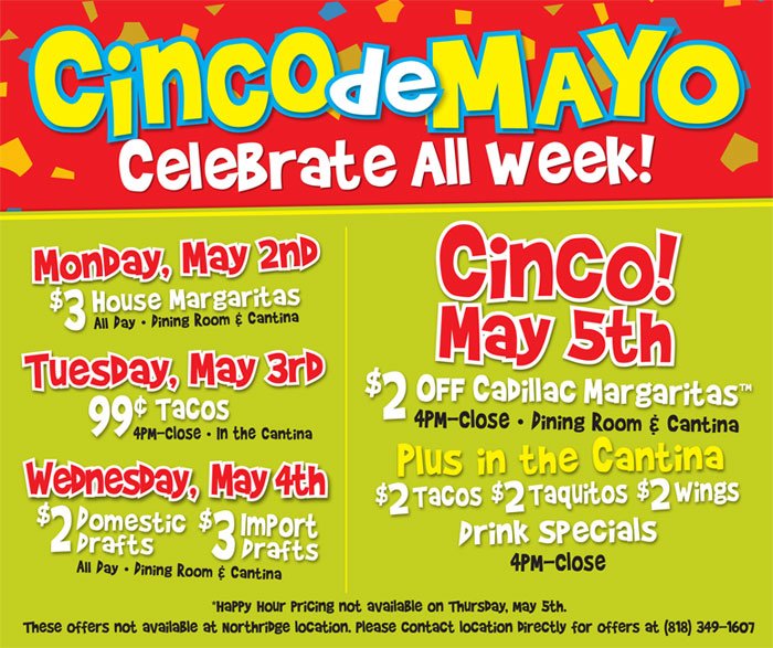 Mayo cinco specials drink food events Cinco de mayo specials near me